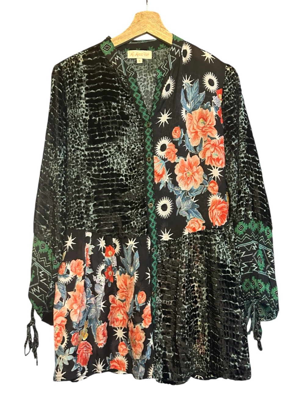 ALL ABOUT HER Mixed Print Button Down Top